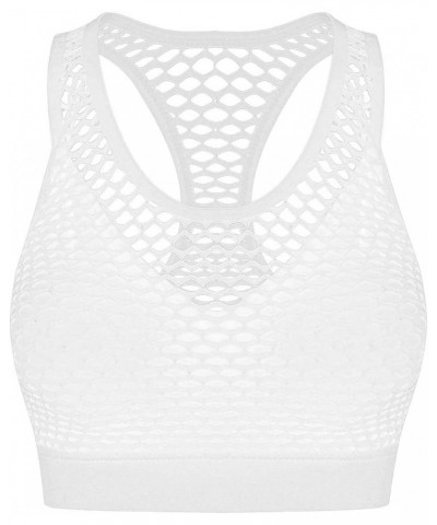 Women's Fishnet Yoga Gym Sports Bra with Removable Pads Racerback Vest White $10.06 Lingerie