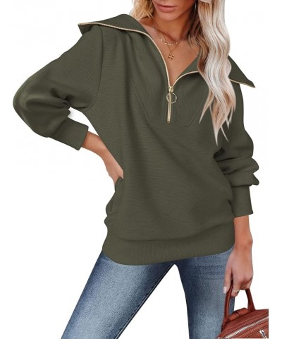 Womens Half Zip Up Sweatshirt Long Sleeve Lapel Loose Pullover Oversized Fall Tunic Tops 06 Army Green $11.99 Tops