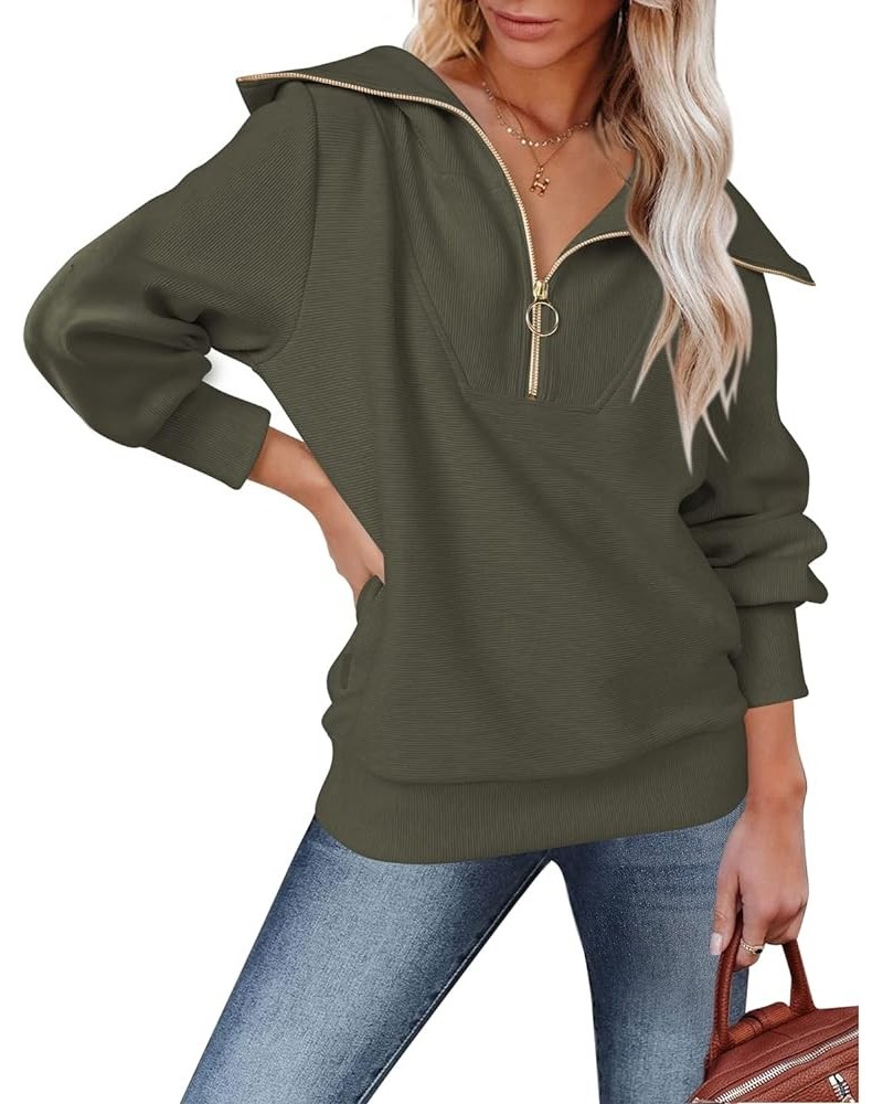 Womens Half Zip Up Sweatshirt Long Sleeve Lapel Loose Pullover Oversized Fall Tunic Tops 06 Army Green $11.99 Tops