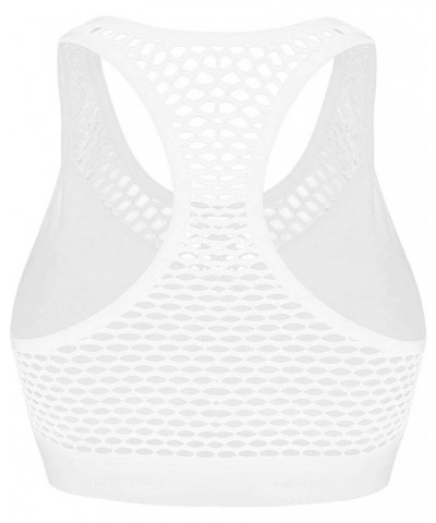 Women's Fishnet Yoga Gym Sports Bra with Removable Pads Racerback Vest White $10.06 Lingerie