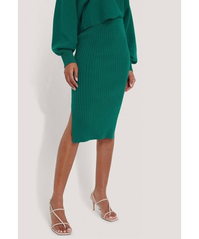 Women's 2 Piece Sweater Outfit Sets Puff Long Sleeve Knit Top and Bodycon Slit Midi Skirt Dress Green $20.00 Dresses