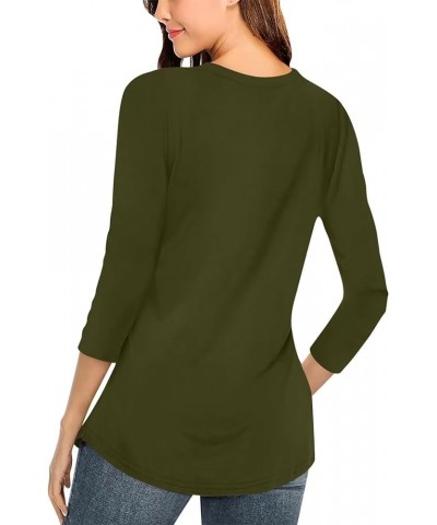 Women's V Neck 3/4 Sleeve T Shirt Solid/Color Block Casual Basic Tops Summer Tees A Olive $12.59 T-Shirts