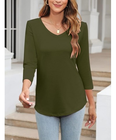 Women's V Neck 3/4 Sleeve T Shirt Solid/Color Block Casual Basic Tops Summer Tees A Olive $12.59 T-Shirts