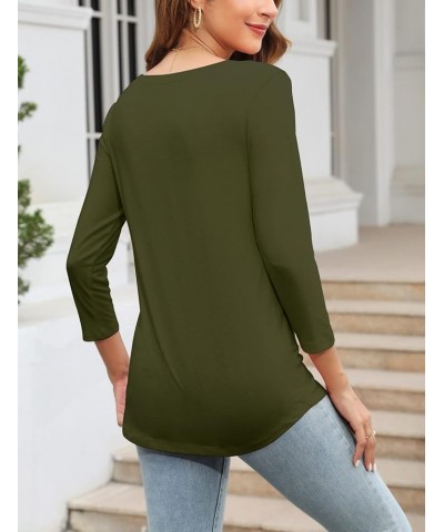 Women's V Neck 3/4 Sleeve T Shirt Solid/Color Block Casual Basic Tops Summer Tees A Olive $12.59 T-Shirts