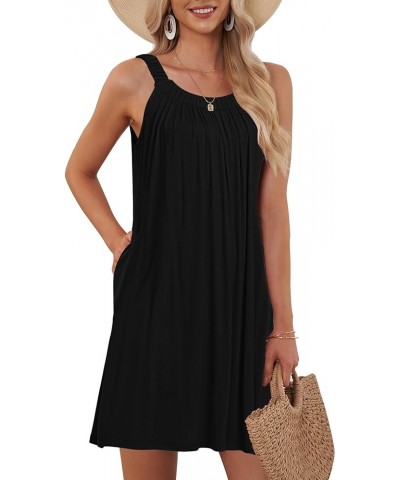 Women's Beach Cover Up Tank Dress Casual Vacation Short Summer Halter Dresses with Pockets Black $17.22 Swimsuits