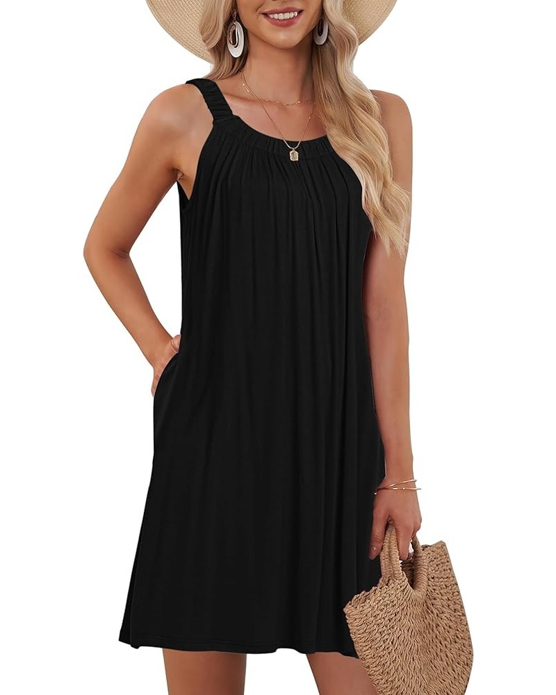 Women's Beach Cover Up Tank Dress Casual Vacation Short Summer Halter Dresses with Pockets Black $17.22 Swimsuits