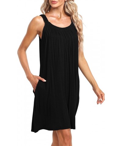 Women's Beach Cover Up Tank Dress Casual Vacation Short Summer Halter Dresses with Pockets Black $17.22 Swimsuits