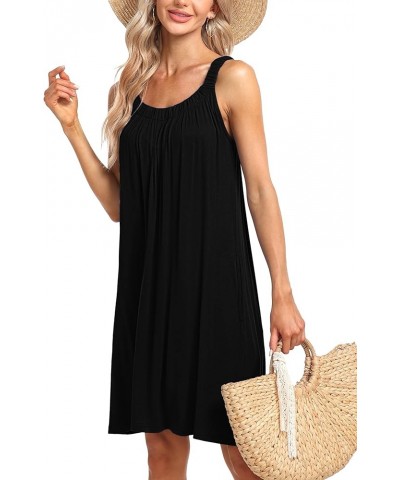 Women's Beach Cover Up Tank Dress Casual Vacation Short Summer Halter Dresses with Pockets Black $17.22 Swimsuits