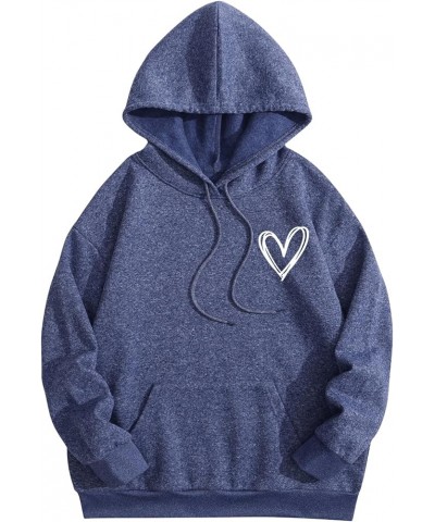 Women's Casual Heart Print Long Sleeve Pullover Hoodie Sweatshirt Tops Navy Blue Heart $14.28 Hoodies & Sweatshirts