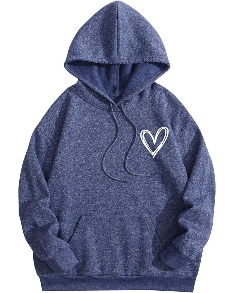 Women's Casual Heart Print Long Sleeve Pullover Hoodie Sweatshirt Tops Navy Blue Heart $14.28 Hoodies & Sweatshirts