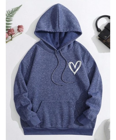 Women's Casual Heart Print Long Sleeve Pullover Hoodie Sweatshirt Tops Navy Blue Heart $14.28 Hoodies & Sweatshirts