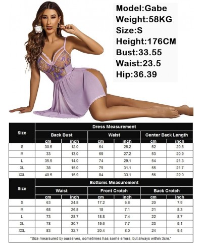 Women's Lingerie Lace Chemise Floral Embroidery Mesh Babydoll Side Slit Sleepwear Light Purple-flowers $10.99 Lingerie