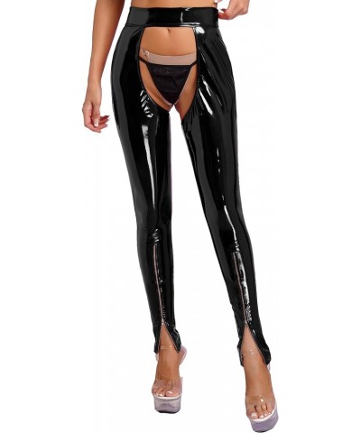 Women's Wetlook Leggings PVC Leather Trousers Hollow Out Tights Long Pants Clubwear Black a $10.41 Leggings