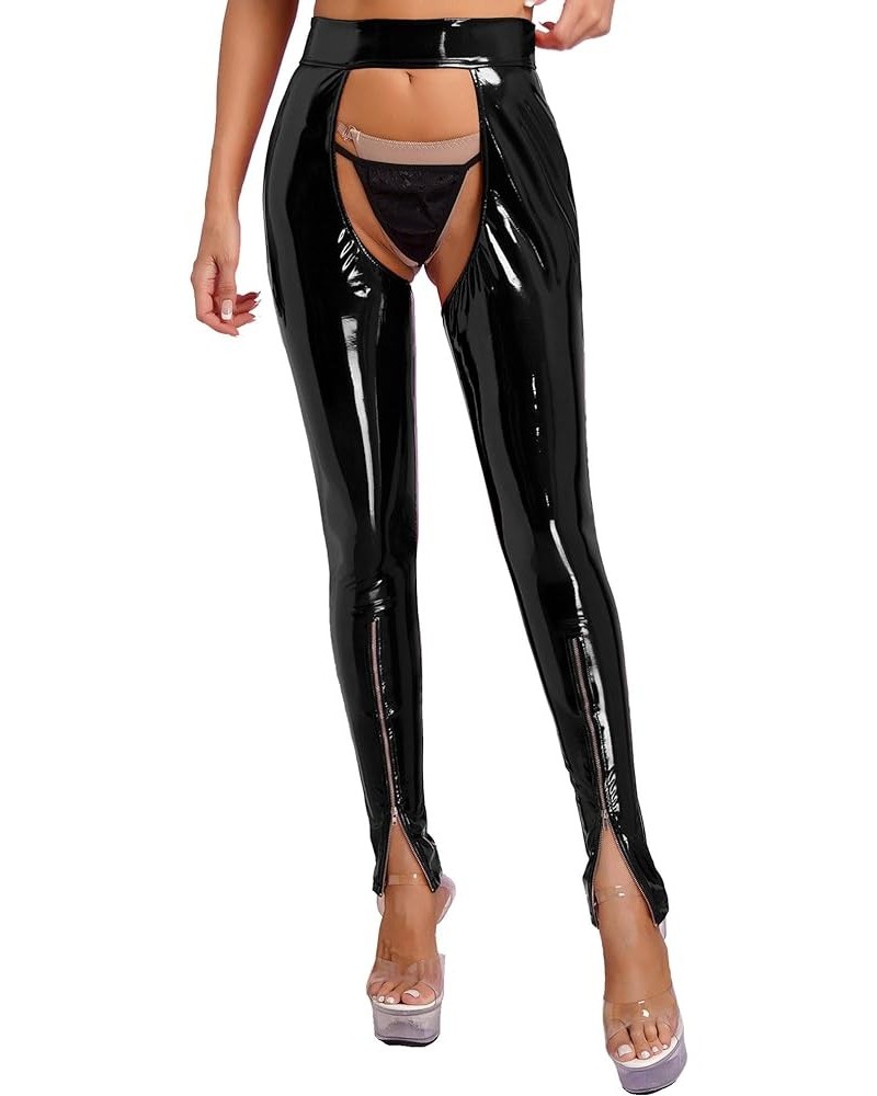 Women's Wetlook Leggings PVC Leather Trousers Hollow Out Tights Long Pants Clubwear Black a $10.41 Leggings