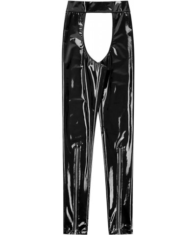 Women's Wetlook Leggings PVC Leather Trousers Hollow Out Tights Long Pants Clubwear Black a $10.41 Leggings