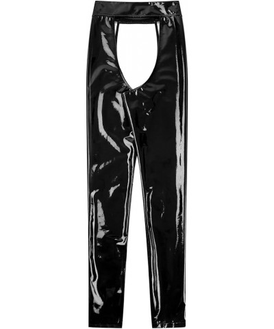 Women's Wetlook Leggings PVC Leather Trousers Hollow Out Tights Long Pants Clubwear Black a $10.41 Leggings