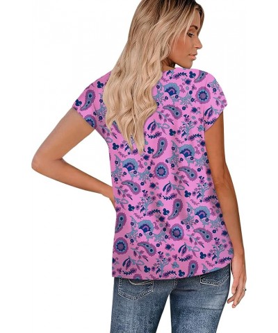 Women's Short Sleeve Round Neck T Shirt Front Twist Tunic Tops Casual Loose Fitted Square Neck-20pink Floral $10.75 T-Shirts