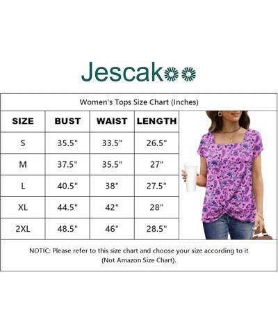 Women's Short Sleeve Round Neck T Shirt Front Twist Tunic Tops Casual Loose Fitted Square Neck-20pink Floral $10.75 T-Shirts