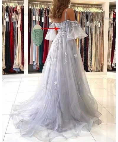 Off The Shoulder Lace Applique Prom Dress for Teens Tulle Long Spaghetti Straps Formal Evening Prom Gown for Women Lilac $39....