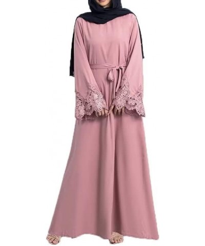 Muslim Islamic Abaya Dress for Women Girls Zipper Prayer Clothing without Hijab Pink-hollow Sleeves $15.19 Dresses