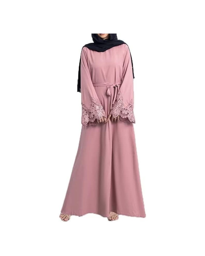 Muslim Islamic Abaya Dress for Women Girls Zipper Prayer Clothing without Hijab Pink-hollow Sleeves $15.19 Dresses