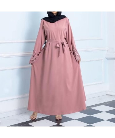 Muslim Islamic Abaya Dress for Women Girls Zipper Prayer Clothing without Hijab Pink-hollow Sleeves $15.19 Dresses