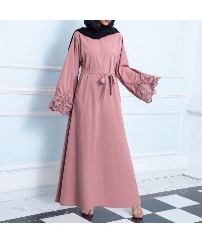 Muslim Islamic Abaya Dress for Women Girls Zipper Prayer Clothing without Hijab Pink-hollow Sleeves $15.19 Dresses