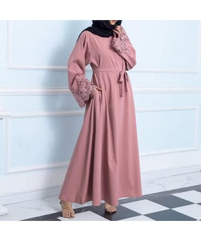 Muslim Islamic Abaya Dress for Women Girls Zipper Prayer Clothing without Hijab Pink-hollow Sleeves $15.19 Dresses