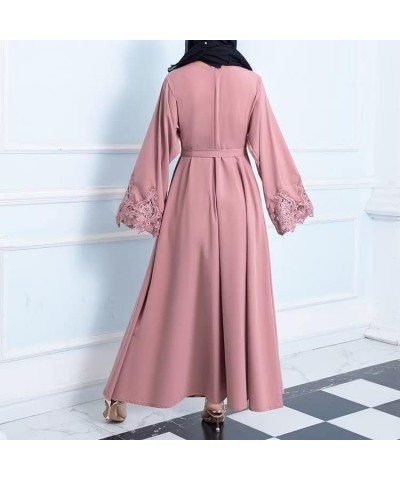 Muslim Islamic Abaya Dress for Women Girls Zipper Prayer Clothing without Hijab Pink-hollow Sleeves $15.19 Dresses