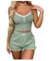 Women's 2 Piece Sleeveless Button Crop Tank Tops and Shorts Lounge Set Mint Green Lace $13.23 Sleep & Lounge