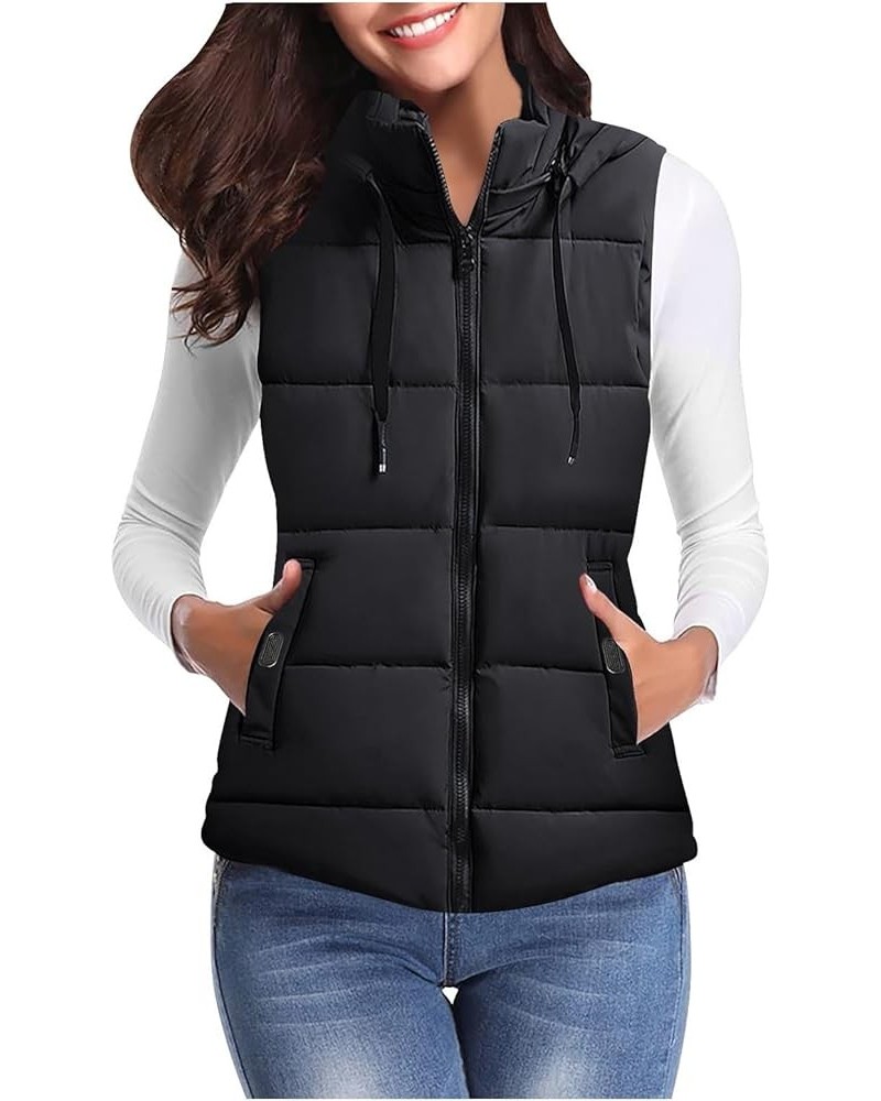 Womens Puffer Vest American Autumn Winter Vest Jaceket Soft Cotton Jacket Stand-up Collar Warm Womens Long Puffer 1-black $17...