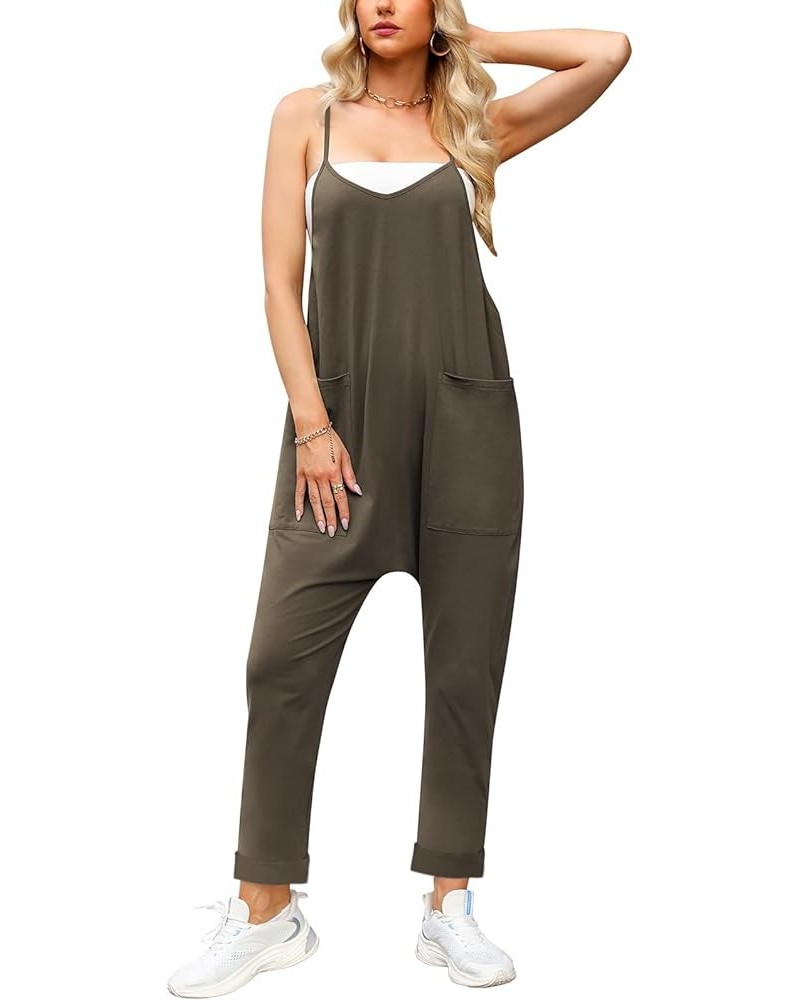 Jumpsuits for Women Casual Summer Rompers Sleeveless Loose Spaghetti Strap Baggy Overalls Y2k Jumpers with Pockets Gray Green...