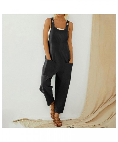 Womens Sweater Jumpsuit Knitted Overalls Ribbed Romper One Piece Loungewear Sleeveless Long Pants Overalls with Pockets A3-bl...