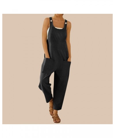 Womens Sweater Jumpsuit Knitted Overalls Ribbed Romper One Piece Loungewear Sleeveless Long Pants Overalls with Pockets A3-bl...