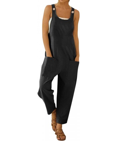 Womens Sweater Jumpsuit Knitted Overalls Ribbed Romper One Piece Loungewear Sleeveless Long Pants Overalls with Pockets A3-bl...