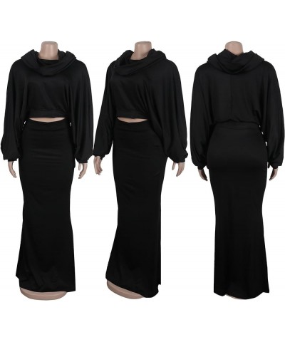 Women's Batwing Sleeve Heaps Collar Tops 2 Piece Outfit Crop Top and Bodycon Fishtail Mermaid Maxi Skirt Sets Black $13.53 Suits