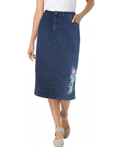 Women's Plus Size Stretch Jean Skirt Medium Stonewash Floral Embroidery $28.06 Skirts