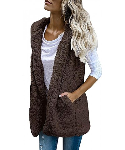 Winter Coats for Women Trendy Fuzzy Fleece Vest Jacket Comfy Warm Waistcoat Sleeveless Plain Fluffy Hoodie with Pockets C-cof...