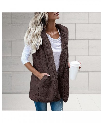 Winter Coats for Women Trendy Fuzzy Fleece Vest Jacket Comfy Warm Waistcoat Sleeveless Plain Fluffy Hoodie with Pockets C-cof...