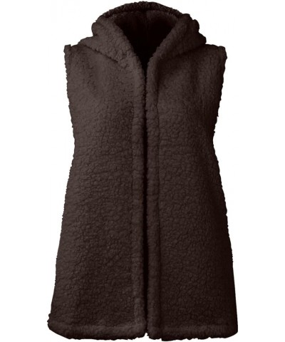 Winter Coats for Women Trendy Fuzzy Fleece Vest Jacket Comfy Warm Waistcoat Sleeveless Plain Fluffy Hoodie with Pockets C-cof...