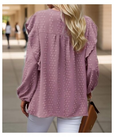 Women's Long Sleeve Blouses Ruffle Swiss Dot Crochet Shirts Loose Fit Fall Tunic Dressy Casual Tops Pink $10.75 Tops