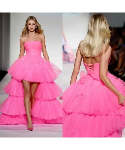 High Low Tulle Prom Dress for Women Long Tiered Ruffled Ball Gown Formal Party Dress Evening Gowns Dusty Rose $40.03 Dresses