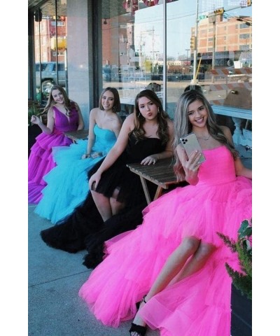 High Low Tulle Prom Dress for Women Long Tiered Ruffled Ball Gown Formal Party Dress Evening Gowns Dusty Rose $40.03 Dresses