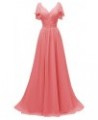 Ruffle Sleeves Bridesmaid Dresses V-Neck Chiffon Long Formal Wedding Evening Party Gowns for Women Coral $42.50 Dresses