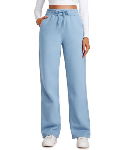 Cotton Fleece Lined Sweatpants Women Straight Leg Casual Lounge Sweat Pants for Women Cambric Blue $18.06 Activewear