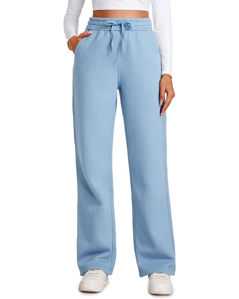 Cotton Fleece Lined Sweatpants Women Straight Leg Casual Lounge Sweat Pants for Women Cambric Blue $18.06 Activewear