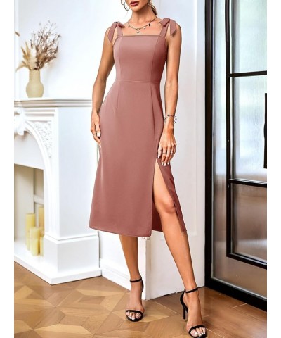 Womens Elegant Square Neck Bridesmaid Dresses Split Mid Formal Dress Cocktail Party Dress for Wedding Guest Dark Pink $18.48 ...