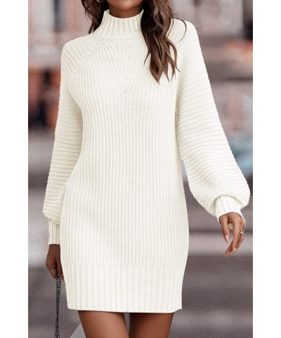 Women's Mock Turtleneck Sweater Dress Trendy Pullover Puff Sleeve Fall Dress Knit Winter Outfits White $26.95 Sweaters