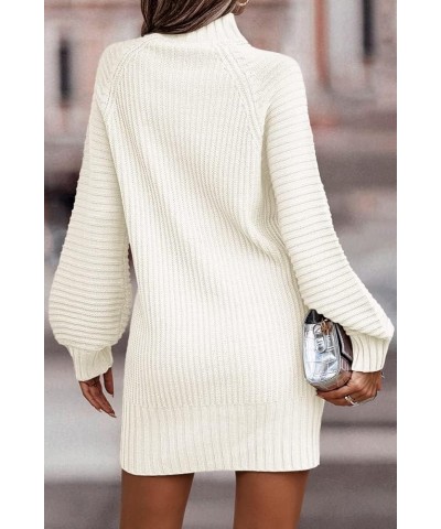 Women's Mock Turtleneck Sweater Dress Trendy Pullover Puff Sleeve Fall Dress Knit Winter Outfits White $26.95 Sweaters