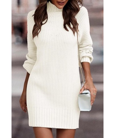 Women's Mock Turtleneck Sweater Dress Trendy Pullover Puff Sleeve Fall Dress Knit Winter Outfits White $26.95 Sweaters